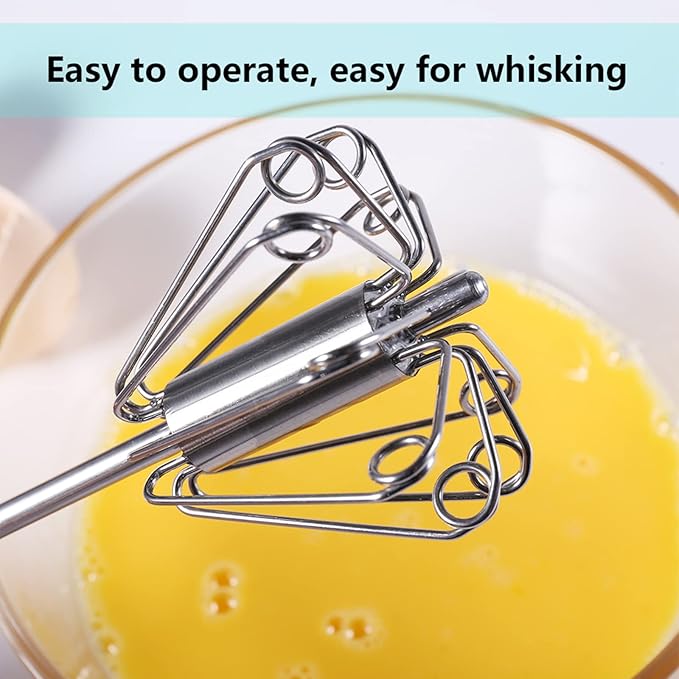 Newness Egg Whisk, [2 Pack 10in & 12in] Stainless Steel Hand Push Whisk Blender for Home - Versatile Tool for Egg Beater, Milk Frother, Hand Push Mixer Stirrer - Kitchen Utensil for Blending, Whisking