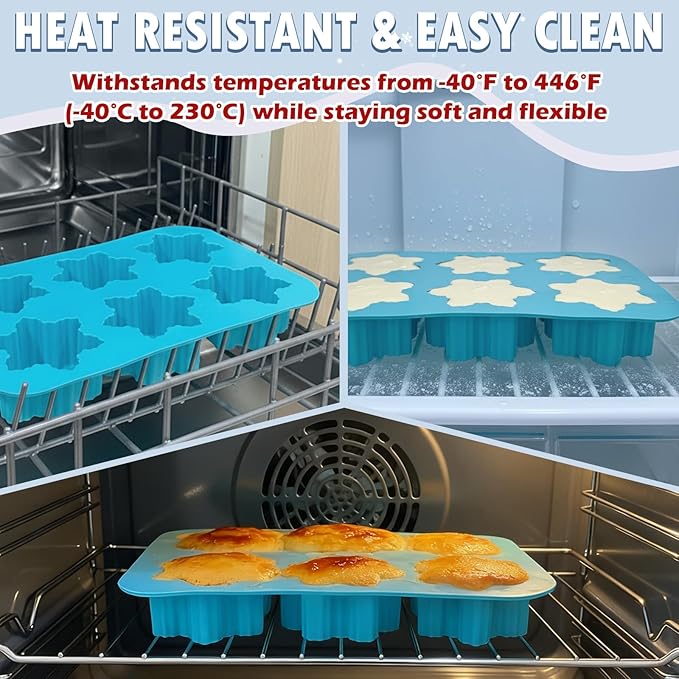 HKNMTT Snowflake Christmas Silicone Mold 12 Cavity 6 Shapes for Holiday Soap Chocolate Cocoa Bomb Ice Candy Oreo Covered Jello Xmas Winter Wax, Oven Safe Baking Frozen Moulds DIY Candle Craft Set