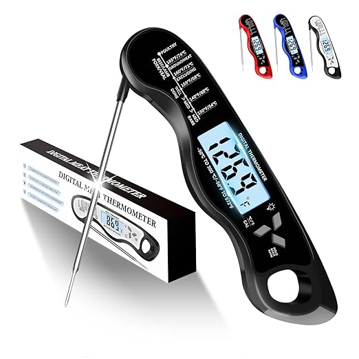 Meat Thermometer, IP67 Waterproof Digital Meat Thermometer with Backlight, Hold Function & Magnet for Grill, BBQ, Candy, Beef,Turkey，Gadgets Essentials BBQ Accessories,Mens Stocking Stuffers