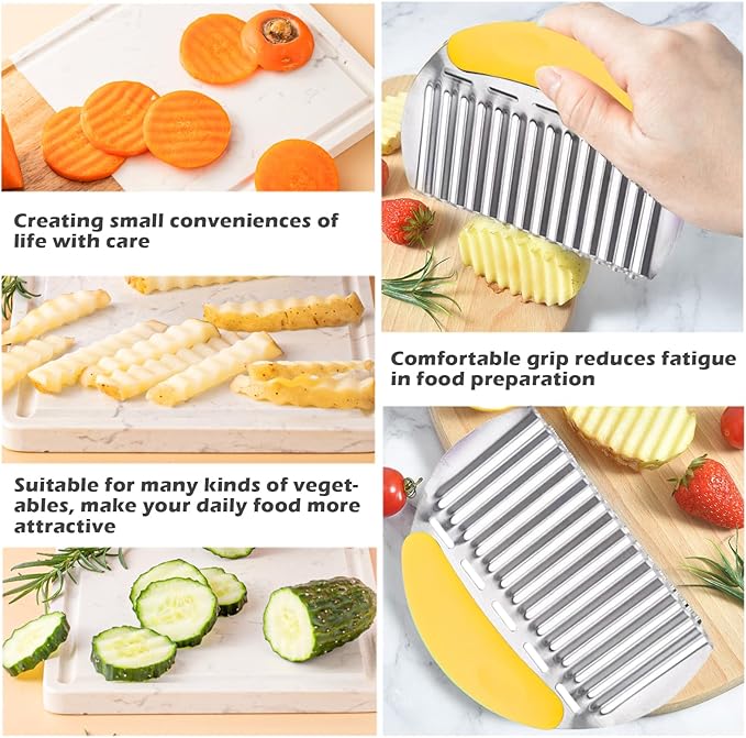 JAYVAR Large Crinkle Cutter for Potatoes, Stainless Steel Vegetable Crinkle Cutter, Versatile Vegetable Wavy Chopper for Fancy Edges, Onion Chopping Wavy French Fry Slicer Kitchen Dicer Gadget