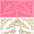 Baroque Corner Silicone Molds, Curlicues Relief Scroll Chocolate Cake Border Molds, Filigree Flower Lace Fondant Baking Molds for Cake Decoration Cupcake Topper Candy Gum Paste Clay Resin
