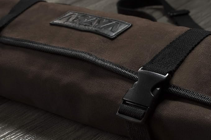 Asaya Canvas Chef Knife Roll Bag - 10 Knife Slots and a Large Zipper Pocket - Durable 10oz Canvas Knife Case with an Adjustable Shoulder Strap - Knives not Included