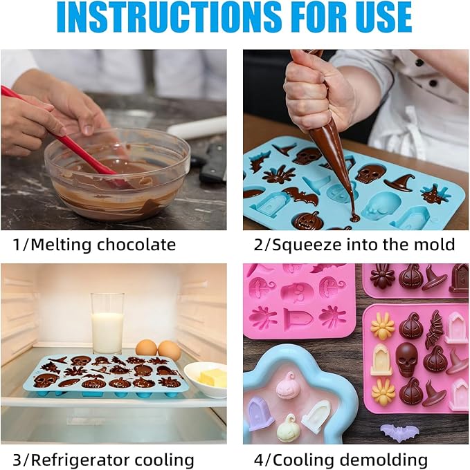 2 Pack Cowboy Chocolate Molds, Western Theme Silicone Mold Baking with Cowboy Hat, Cowboy Boot and Horse, Suitable for Making Chocolate, Candy, Cakes, Cupcakes (Pink and Blue-Halloween-2PCS)