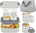 Large Bento Lunch Box Set for Adults Kids Women with 10.5oz Soup Thermo,Coffee Tumblers Men Girls Boys Teenagers Leak-Proof Lunch Food Containers with Lunch Bag