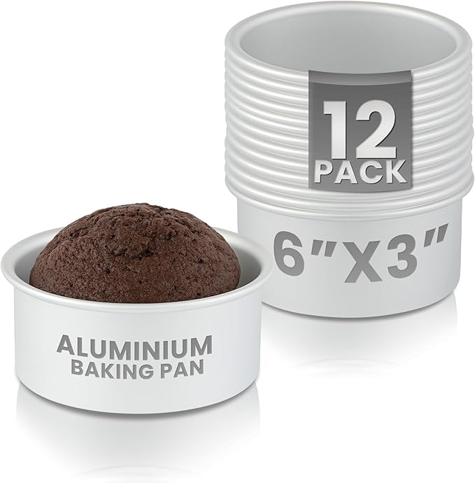 Restaurantware-Met Lux 6 x 3 Inch Straight-Sided Baking Tins, 12 Round Cake Pans - Oven-Ready, Freezable, Anodized Aluminum Round Baking Pans, Greaseproof, For Layer Birthday Cakes