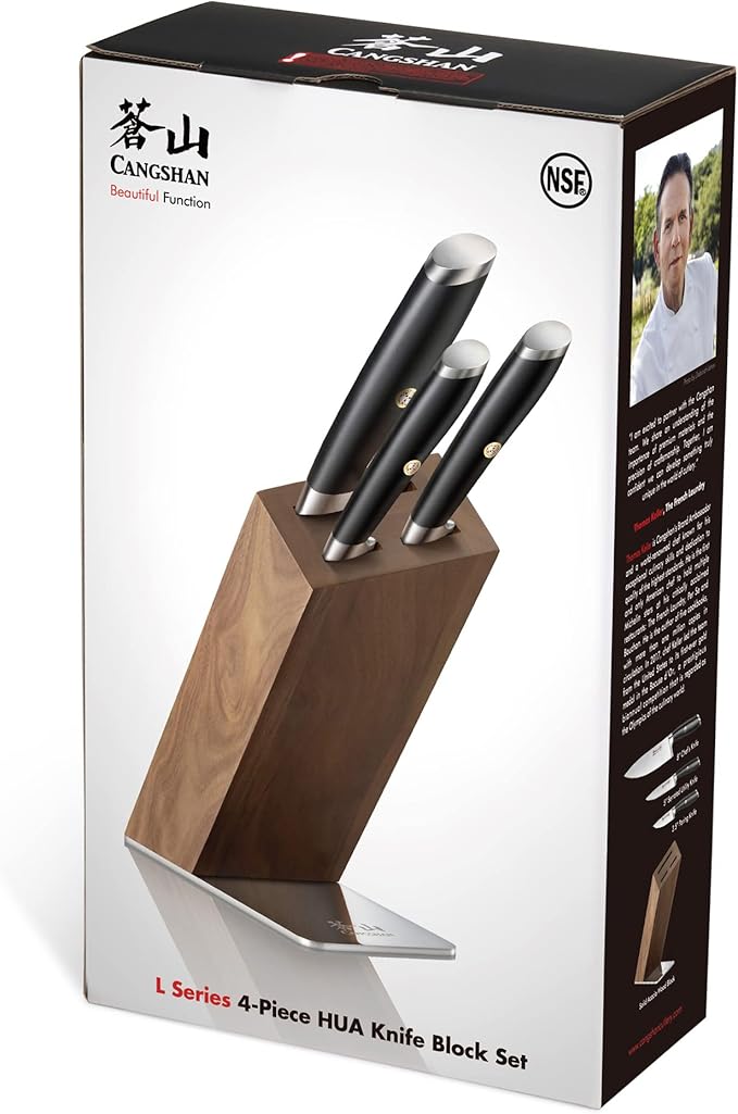 Cangshan L Series 4-Piece HUA Knife Block Set, Forged German Steel, Black, 1026979