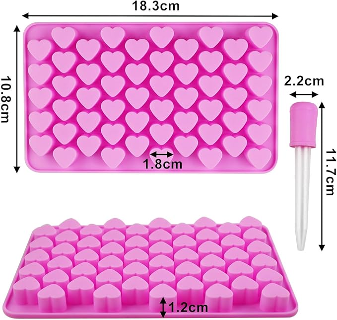 Silicone Molds for Wax Melts, 2 Pack Silicone Mini Heart Molds with 2 Droppers, Heart Candy Molds Silicone Molds for Gummies Chocolate Ice Cube Jelly Cake Soap Candle DIY Gifts