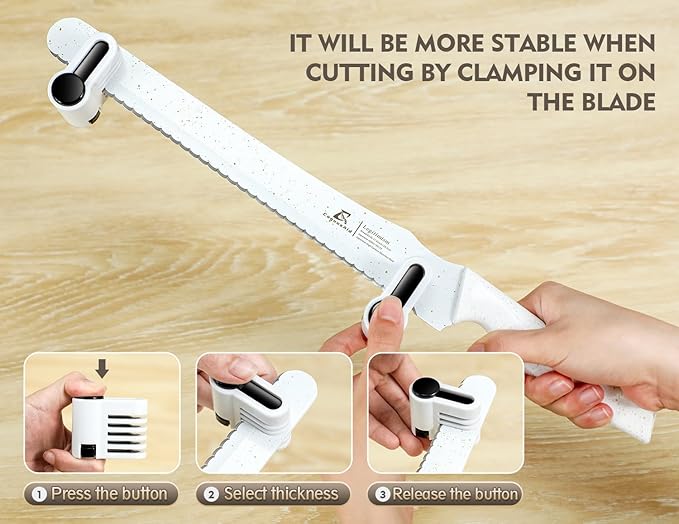 Resharpenable Bread Knife for Homemade Bread, 11.6-Inch Multifunction Serrated Knife with 5 Thickness Adjustable Slicing Guide, Stainless Steel Bread Cutter, Razor Sharp for Sourdough, White