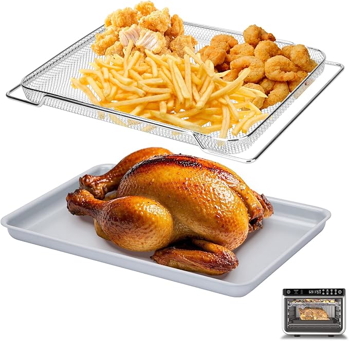 Non-Stick Ceramic Baking Sheet Set of 2, 15 * 10 inch Naturally Slick Ceramic Coating - Non-Toxic, PTFE & PFOA Free - Perfect for Baking, Roasting, and More (Baking Sheet & Grill Net)