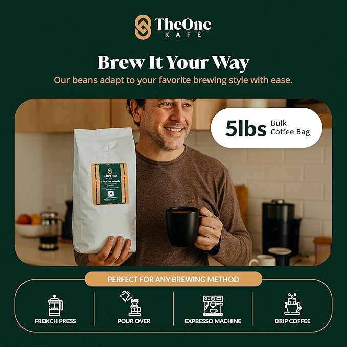 TheOne Kafé Guatemala Medium Roast Whole Bean Coffee – Organic, Single Origin, Premium Specialty Coffee, Ethically Sourced, Smooth & Rich Flavor – Fresh Roasted for Espresso, Drip, Pour Over – 5 lbs