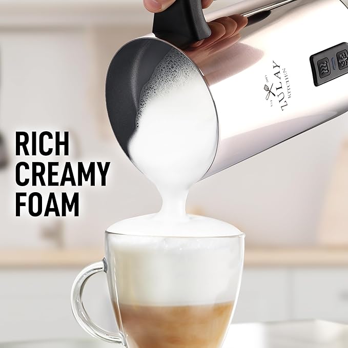 Zulay 4-in-1 Milk Frother & Steamer – Hot & Cold Foam Maker, Milk Warmer & Chocolate Stir – Automatic Temp Control, Nonstick Double-Wall Stainless Steel Jug, Auto Shut Off, 360° Base – Aero Silver