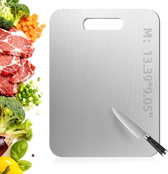 Tavano Titanium Cutting Board,100% Pure Titanium Cutting Boards for Kitchen,Double-side Available Cutting Board for Vegetables,Meat,Fruits,Easy to Store and Clean(M)