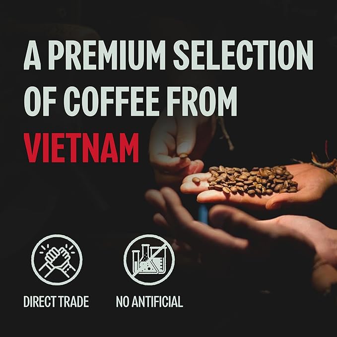 BAZAN COFFEE Too Strong, Vietnamese Robusta Coffee, Dark Roast, High Caffeine, Bold Espresso Flavor, Low Acidity, Perfect with Milk, Whole Bean, 32 oz Bag