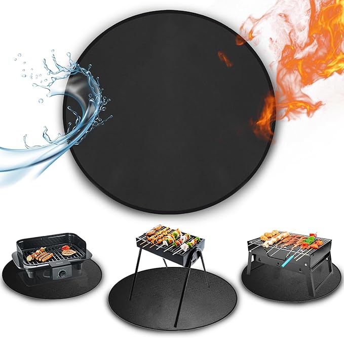 30" Round Grill Mat, Fire Pit Mat Fireproof Under Grill Oil-Proof Waterproof BBQ Pad for Outdoor Grill Accessories, Heat Resistant Protective Deck and Patio Fire Resistant Pad