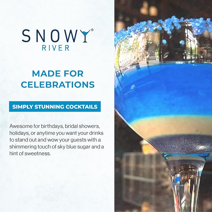 Snowy River Sky Blue, Cocktail & Margarita Sugar Rimmer - Vibrant Color Glass Rimming Sugar with Medium Crystal Texture - 8oz