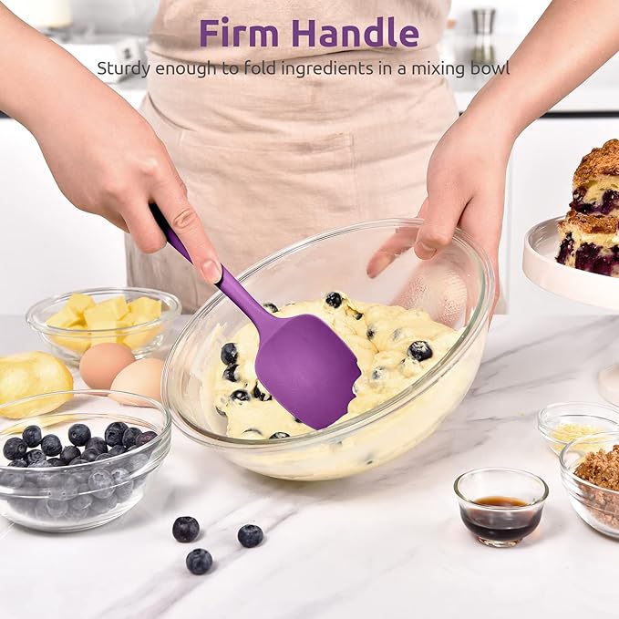 Heat Resistant Silicone Spoon Spatula: U-Taste 600ºF High Heat Flexible 11.38in Silicon Mixing Stirring Cooking Scraping Baking Bowl Scraper Seamless Spreader for Nonstick Cookware (Purple)