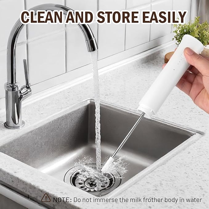 Milk Frother Wand for Coffee, Silent Coffee Foamer Drink Mixer,Handheld Frother Rechargeable Electric Whisk with 2 Heads 3 Speeds for Latte, Cappuccino, Hot Chocolate, Egg(Home and Travel Set White)