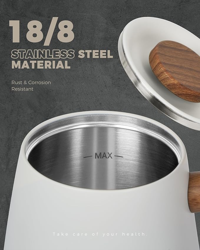 POLIVIAR Electric Gooseneck Kettle, 1350W Electric Tea Kettle Wood Pattern Handle, 34oz Pour Over Electric Kettle for Coffee & Tea, 18/8 Stainless Steel Inner, Temperature Control & Rapid Heating