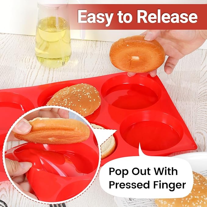 CAKETIME Muffin Top Pan, Jumbo Silicone Egg Molds for Breakfast Sandwiches 4 Inch Round Baking Pan for Oven English Muffins, Whoopie Pies, Corn Bread, Egg bites, Tarts 3 Pack Red