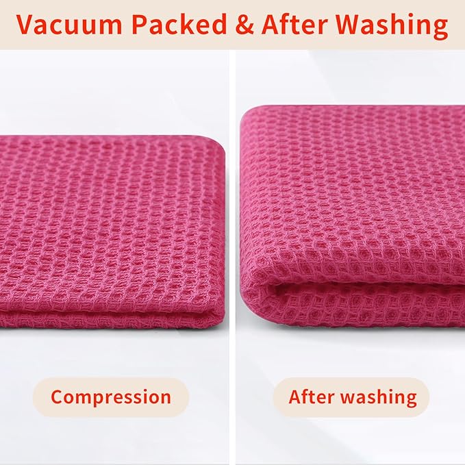 Homaxy 100% Cotton Waffle Weave Kitchen Dish Towels, Ultra Soft Absorbent Quick Drying Cleaning Towel, 13 x 28 Inches, 12-Pack, Hot Pink