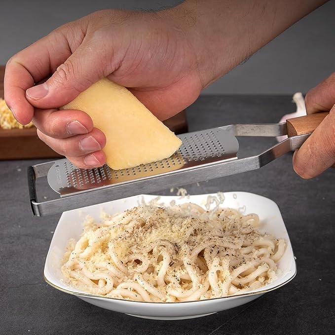 Professional Cheese Graters for Kitchen Stainless Steel Handheld,Durable Rust-Proof Metal Lemon Zester Grater With Wood Handle for Cheese,Chocolate,Spices,Kitchen Gadgets (Longboard)
