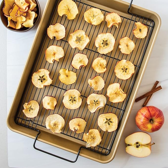 Nordic Ware High-Sided Half Sheet Oven Crisping Baking Tray with Rack, Natural Nonstick Aluminum For Air Frying, Crisping, Broiling, Baking; Cooking Surface 17.9 x 12.9 x 2 inches