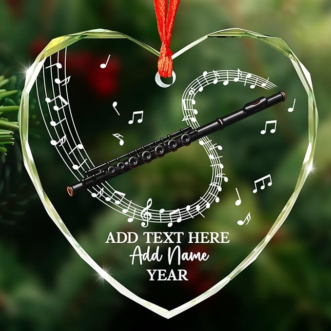 Personalized Flute Player Glass Ornament with Text Name & Year, Custom Flute Musical Instrument Xmas Ornaments 2025, Flutist Christmas Tree Ornament, Gift for Music Lover Student Friend