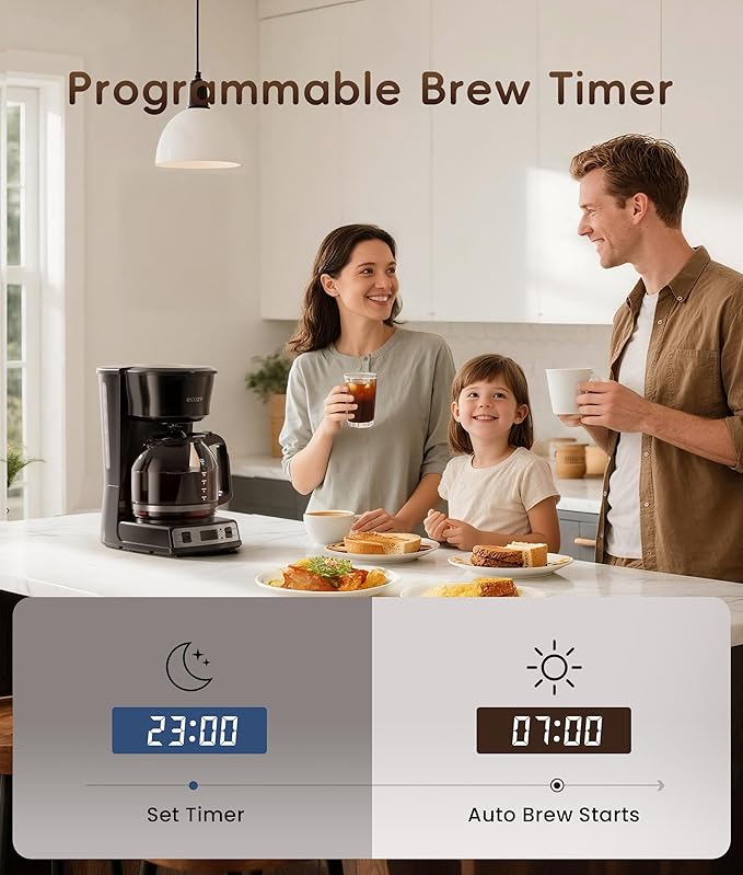 ecozy 12-Cup Programmable Coffee Maker with Electric Coffee Grinder Combos, Drip Coffee Machine with Pause & Pour Function, Auto Shutoff, Keep Warm, Brezzano DuoSet