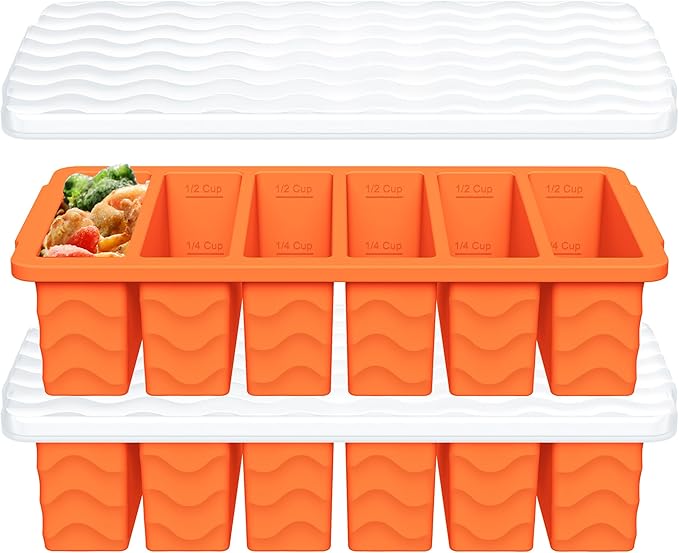 1/2 Cup Silicone Freezer Molds with Lid, 2-Pack Silicone Freezer Trays for Soup, Sauce & Broth – Meal Prep Containers, Large Ice Cube Tray, Oven & Dishwasher Safe