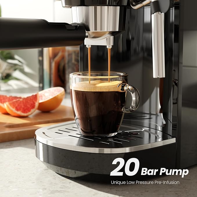 Kismile 20-Bar Espresso Machines,Semi-Automatic Espresso Machines with Milk Frother Steam Wand and Capsule Compatible,Professional Makers with Removable Water Tank for Latte &Cappuccino(BLACK)