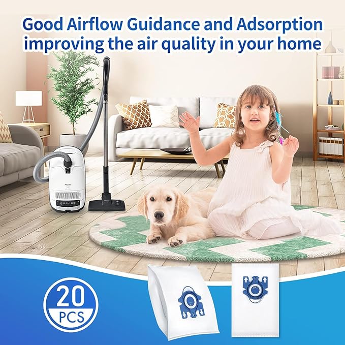20 Pack 3D Dust Bags, Compatible with Miele GN Vacuum Bags, Replacement for Miele Classic C1 Complete C1, C2, C3, S400i S600 S2 S5 S8 Series, with 4 MP Filters, 4 AC Filters