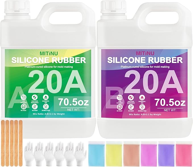 Silicone Mold Making Kit - 20A Liquid Silicone Rubber (1:1 Mix), Non-Toxic & Bubble Free Platinum Cure Silicone for Making Molds for Resin, Soap, Concrete, Craft Molds - 141oz Total