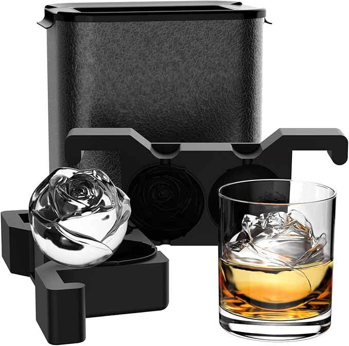 Rose Clear Ice Cube Maker: 2.5 Inch Crystal Clear Ice Cube Tray - 3D Rose Large Ice Ball Maker - Flower Shape Ice Cubes for Whiskey Cocktails Bourbon