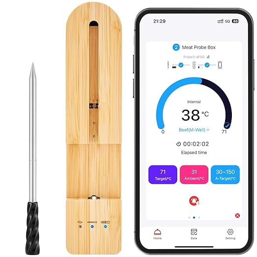 Wireless Smart Meat Thermometer with Bluetooth | Long Range | Measures Internal & Ambient Temp | for BBQ, Oven, Grill, Kitchen, Smoker, Rotisserie
