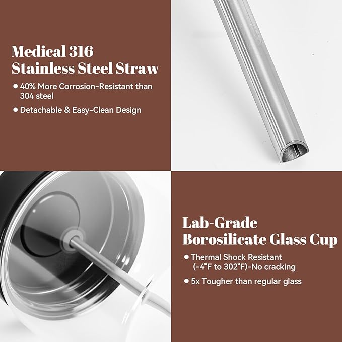 Glass Milk Container for Miele, Compatible with Coffee Machines for Miele 11574240, CM 7750 6360 5300 5310 5510 6160 6350, Prime 316 stainless steel,Incompatible for Built-in Coffee Makers