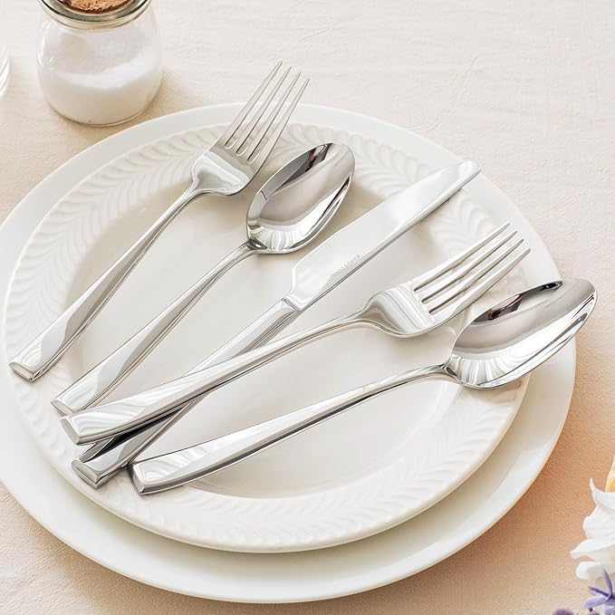 KINGSTONE Mirror Polish Silverware Set for 8, 40-Piece 18/10 Stainless Steel Flatware Set, Dishwasher Safe Cutlery Set for Wedding, Home, Restaurant, Knives Spoons and Forks Set