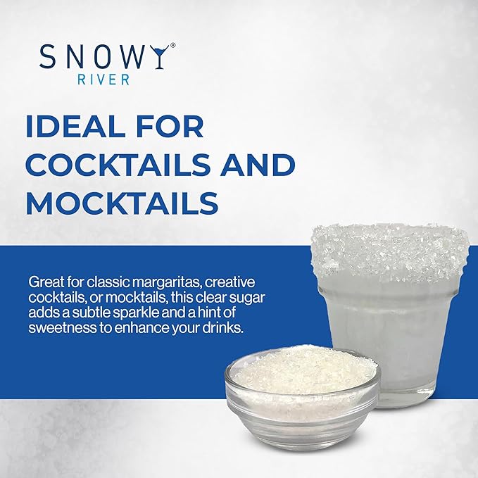 Snowy River Clear, Cocktail & Margarita Sugar Rimmer - Vibrant Color Glass Rimming Sugar with Medium Crystal Texture - 16oz