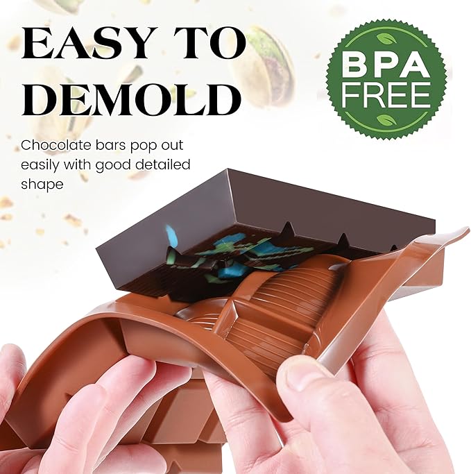 2 Pcs Chocolate Bar Mold Deep Dubai 0.85 Inch Stuffed Large Chocolate Molds Silicone Break Apart Thick Silicone Molds for Candy Bar (8 Snap）