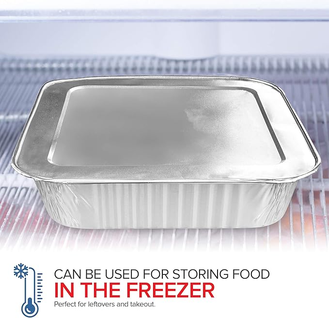 8x8 Foil Pans with Lids (20 Pack) 8 Inch Square Aluminum Pans with Covers -Disposable Food Containers Great for Baking Cake, Cooking, Heating, Storing, Prepping Food