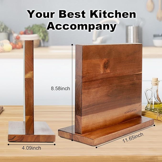 Magnetic Knife Block Double Sided Magnetic Knife Holder Rack with Strong Enhanced Magnets Acacia Wood Magnetic Knife Storage Stand