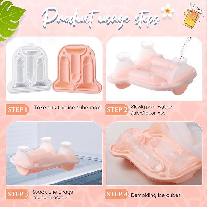 Hoolerry Ice Cube Molds Cube Trays Fun Shapes Silicone Ice Ball Maker with Lid for Whiskey Cocktails Juice Drinks Beverage Crafting Accessories White Elephant Gifting(Skin Color,Classic Style)