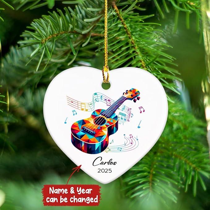 2025 Ukulele Musical Ceramic Ornaments Christmas Tree, Personalized Ukulele Player Ornament Gifts, Musician Ceramic Ornaments, Customized Instrument Xmas Hanging Ornament Keepsake with Name & Year