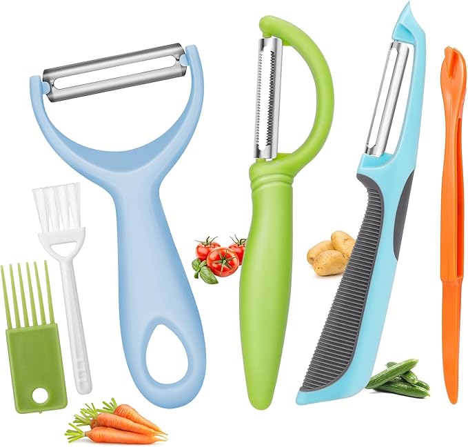 Senbowe Upgrade Potato Peeler for Kitchen, 6PCS Stainless Steel Vegetable Peeler, I and Y Veggie Food Peeler for Apple Fruit Carrot Zucchini Cucumber,Good Grip Makes Peeling Very Easy