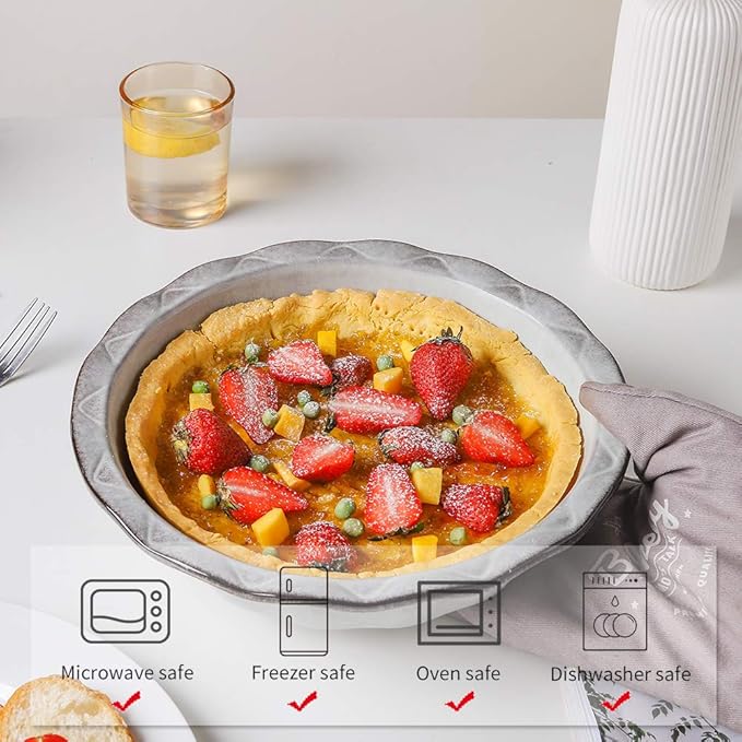 Ceramic Pie Pan, 9 Inches Pie Plate, Pie Dish for Dessert Kitchen, Round Baking Dish Pan for Dinner, Wrapping Upgrade, Reactive Glaze (Variable Grey)