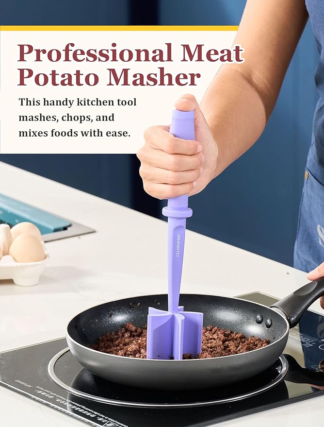 Premium Heat Resistant Masher and Smasher for Hamburger, Ground Turkey and More, Nylon Tool and Meat Fork, Mix Chopper