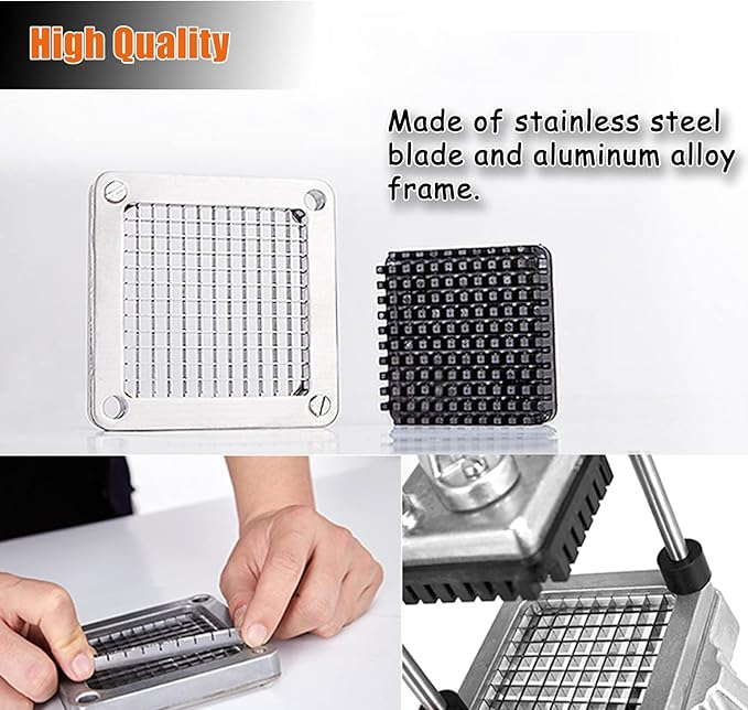 1/4" Replacement Dicer Chopper Blade with Pusher Block, Commercial French Fry Cutter Blade, Commercial Vegetable Chopper for Onion Dicer Tomato Dicer French Fries Cutter