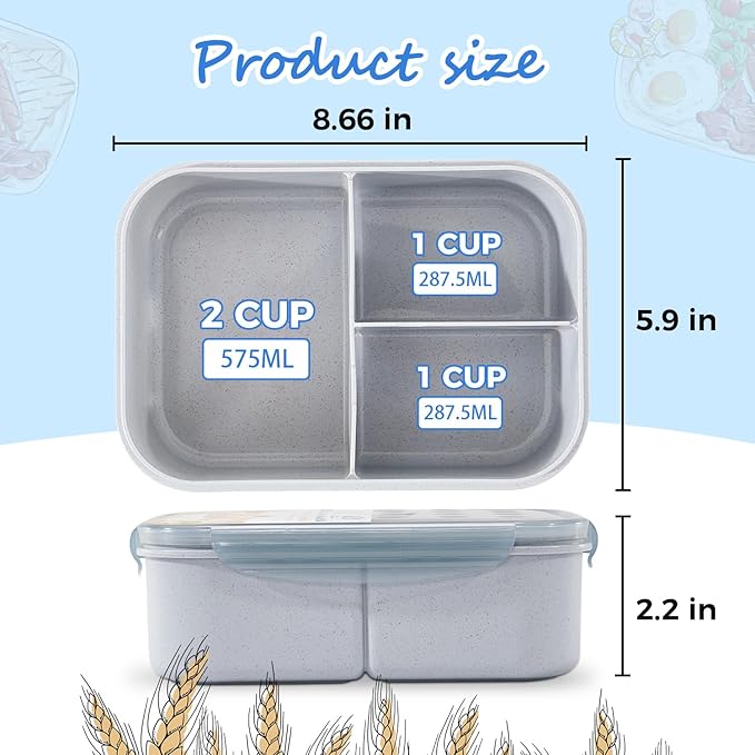 MISS BIG® Bento Box,Bento Box Adult,Lunch Box,Leak Proof Lunch Containers,No BPAs and No Chemical Dyes Bento Lunch Box,Dishwasher and Microwave Safe Lunch Containers for Adults(1900ml Gray)