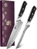 KYOKU Knife Set, 2pc Japanese Kitchen Knife Set for Cooking, 7" Boning 8" Chef Knife with Sheath Gift Box, Professional Sharp Damascus Stainless Steel Knives for Meat Vegetable