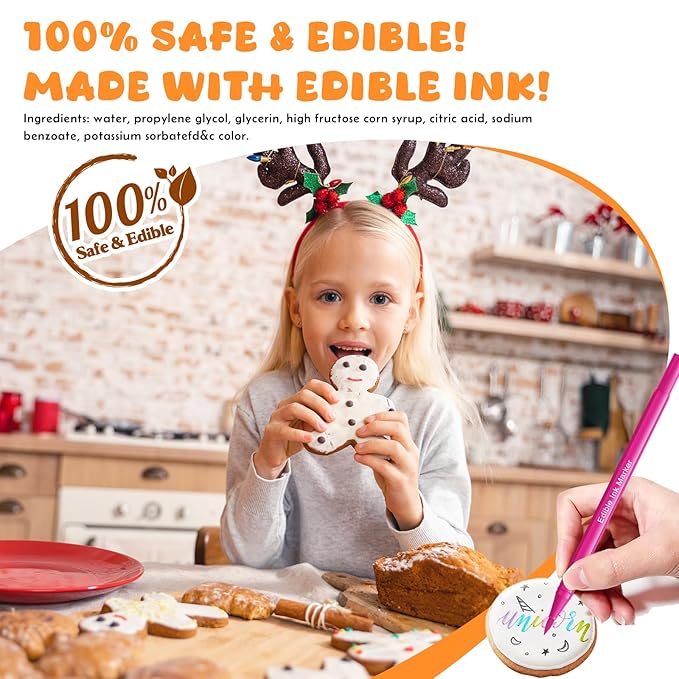 Jewem Edible Markers for Cookie Decorating,14 Pcs Ultra Fine Tip(0.5mm) Food Coloring Pens, Upgrade Double Side Food Grade Pens for Decorating Fondant Cakes, Easter Eggs, Frosting, Macaron,Halloween and Christmas Gifts