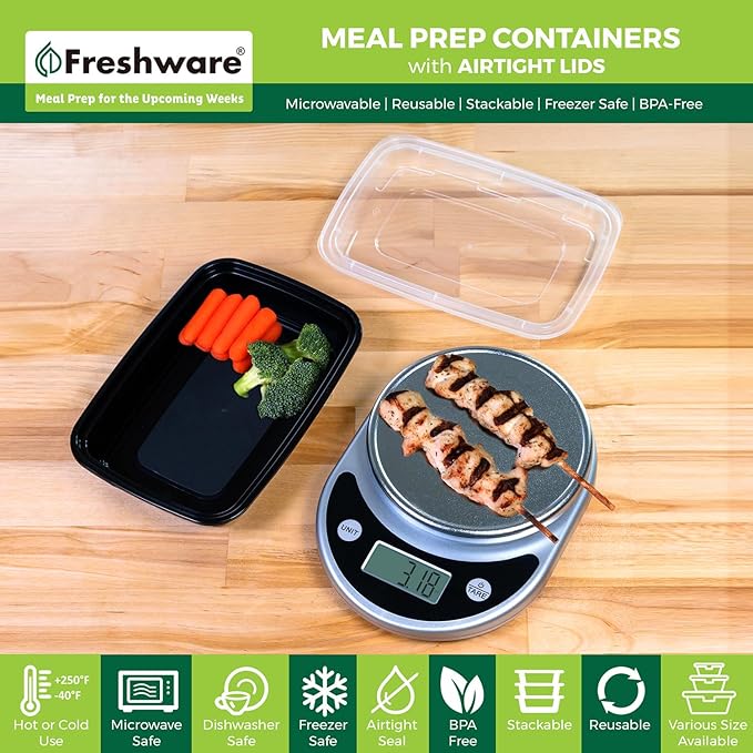 Freshware Meal Prep Containers [300 Pack] 1 Compartment with Lids, Food Storage Containers, Bento Box, BPA Free, Stackable, Microwave/Dishwasher/Freezer Safe (24 oz)
